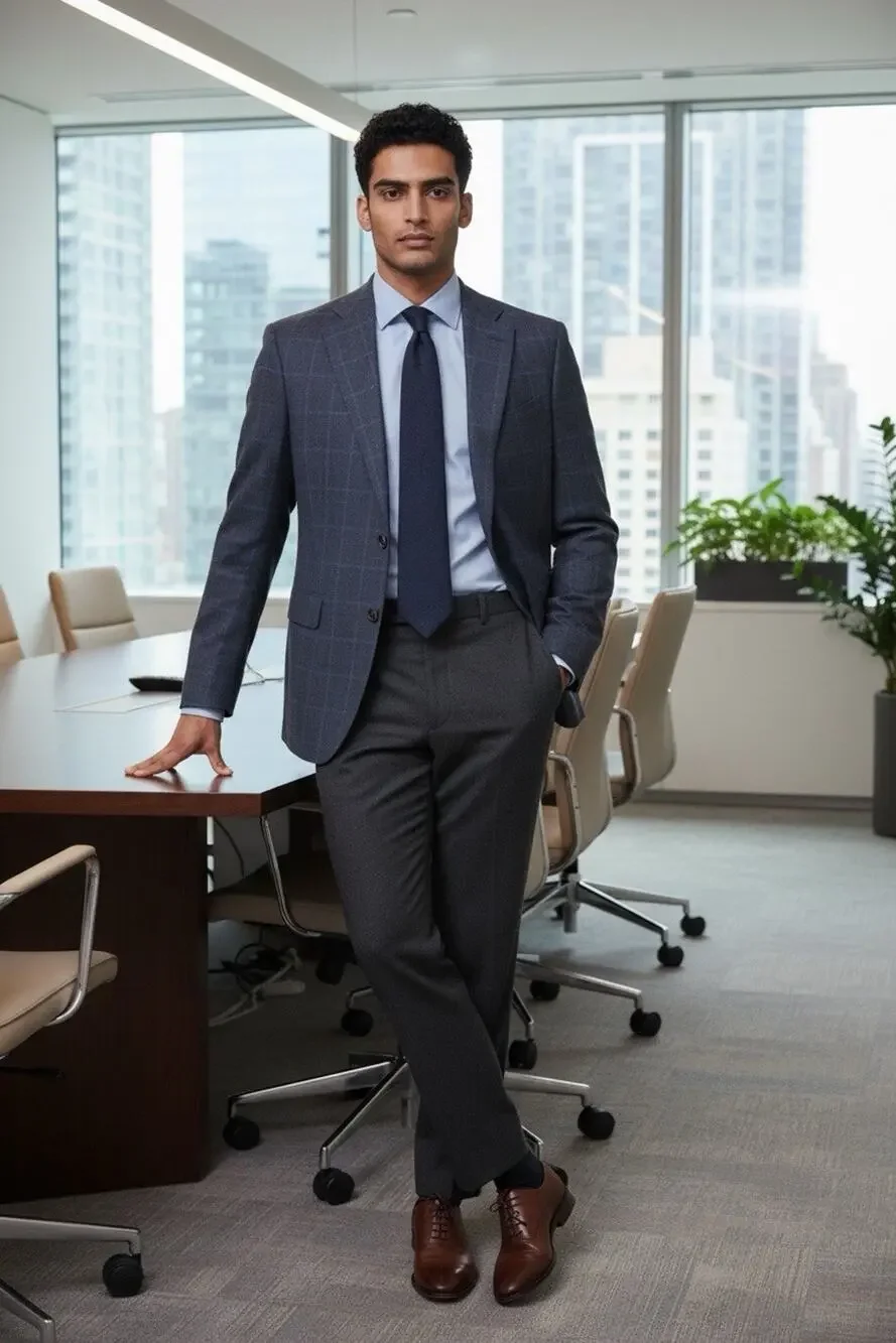 Brooks Brothers 346 44R Charcoal Slate Gray Blue Windowpan Check Overaly Blazer